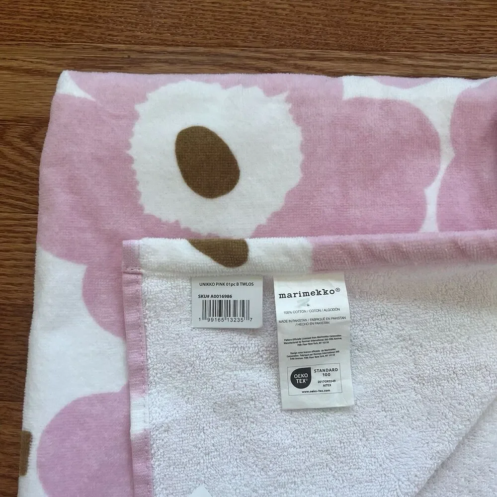 Marimekko Unikko 4 piece Towel Set Pink White Poppy Floral Bath Hand Fingertip